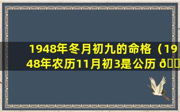 1948年冬月初九的命格（1948年农历11月初3是公历 🍁 的几月几 🦈 号）